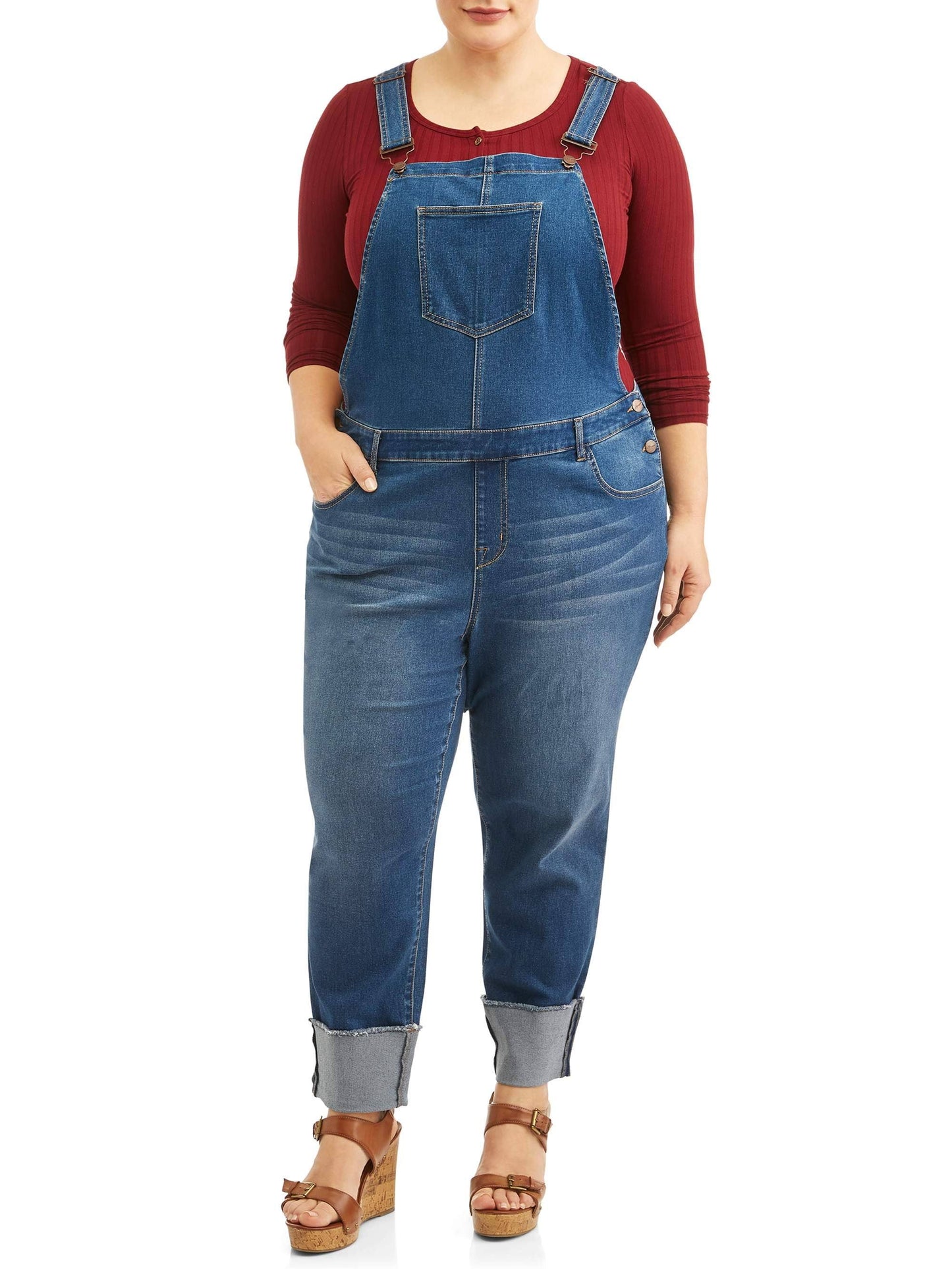 A3 Denim Womens Plus Size Wide Cuffed Stretch Denim Overall, Size: 16, Blue