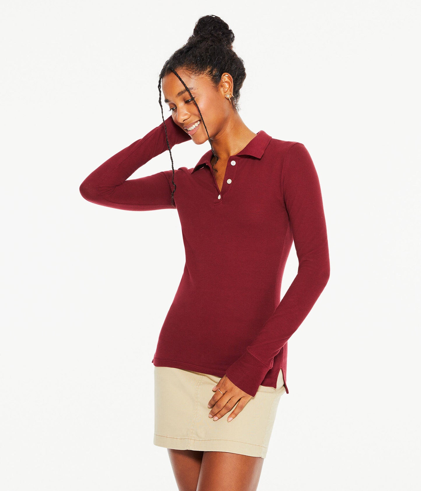 Aeropostale Womens Long Sleeve Uniform Pique Polo