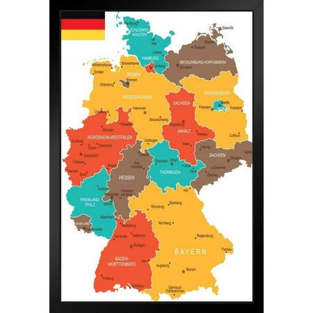 Geographical Map of Germany Travel World Map with Cities in Detail Map Posters for Wall Map Art Wall Decor Geographical Illustration Tourist Travel