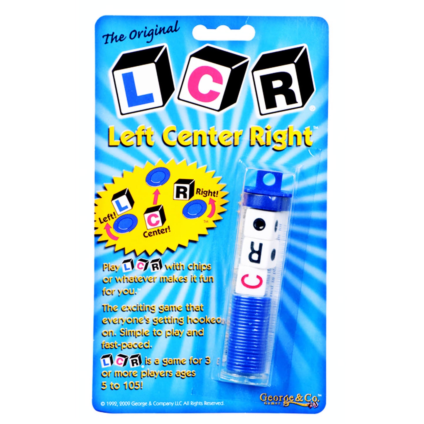 LCR - Left Center Right Dice Game - 2 Sets (Assorted Color Chips)