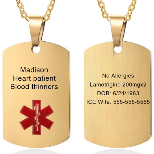 Wendy Made Custom Medical Alert Necklace for Men Women Stainless Steel Engraved Medical ID Tag Emergency Med Alert Necklace for Men & Women Medical