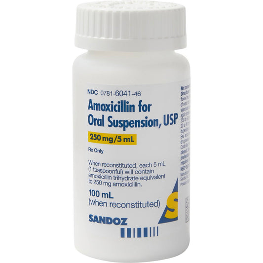 Amoxicillin (Generic) Suspension, 250-mg/5-mL, 100-mL