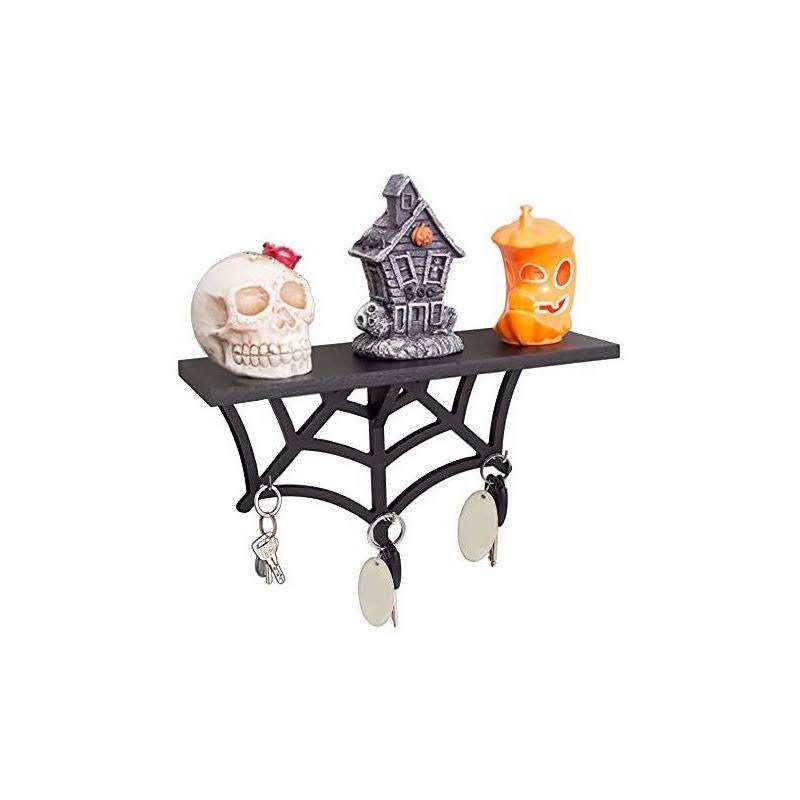 CEFRECO Spider Web Floating Shelf - Gothic Halloween Hanging Shelf with Hooks Fo