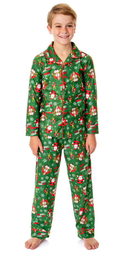 Intimo Elf The Movie Boys Film Omg! Santa! I Know Him! Button Sleep Pajama Set (6/7) Green