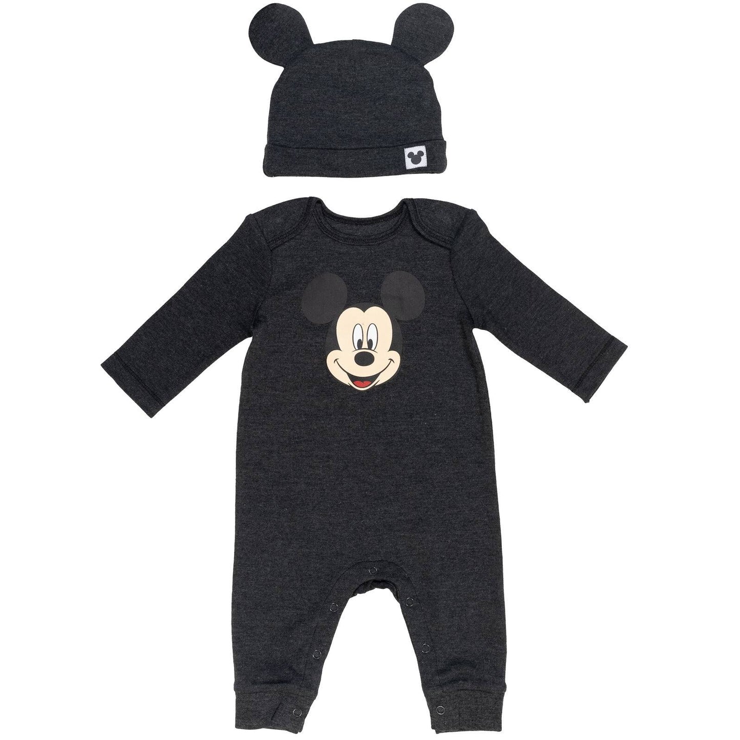 Disney Mickey Mouse Newborn Baby Boys Snap Cosplay Coverall and Hat Gray 6-9 Months