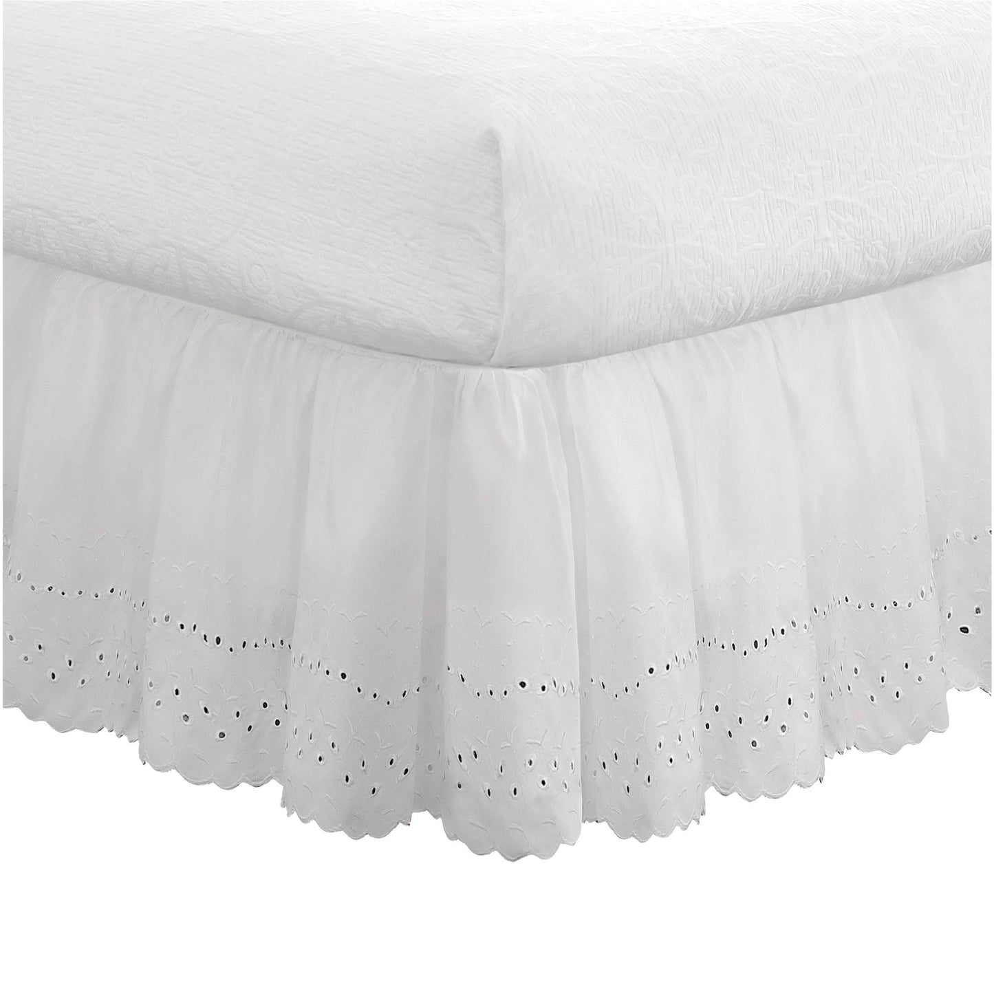 Fresh Ideas Ruffled Eyelet 18 Bed Skirt, White, Full