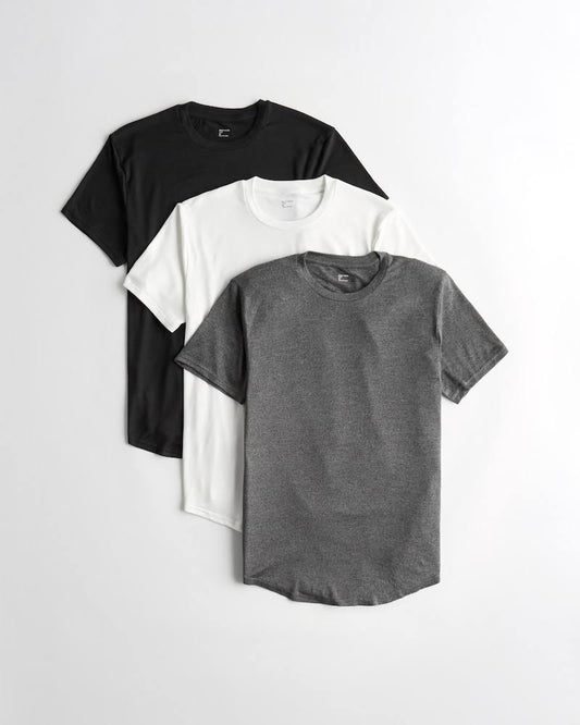 Mens Gilly Hicks Curved Hem T-Shirt 3-Pack in Black-White-Heather Grey