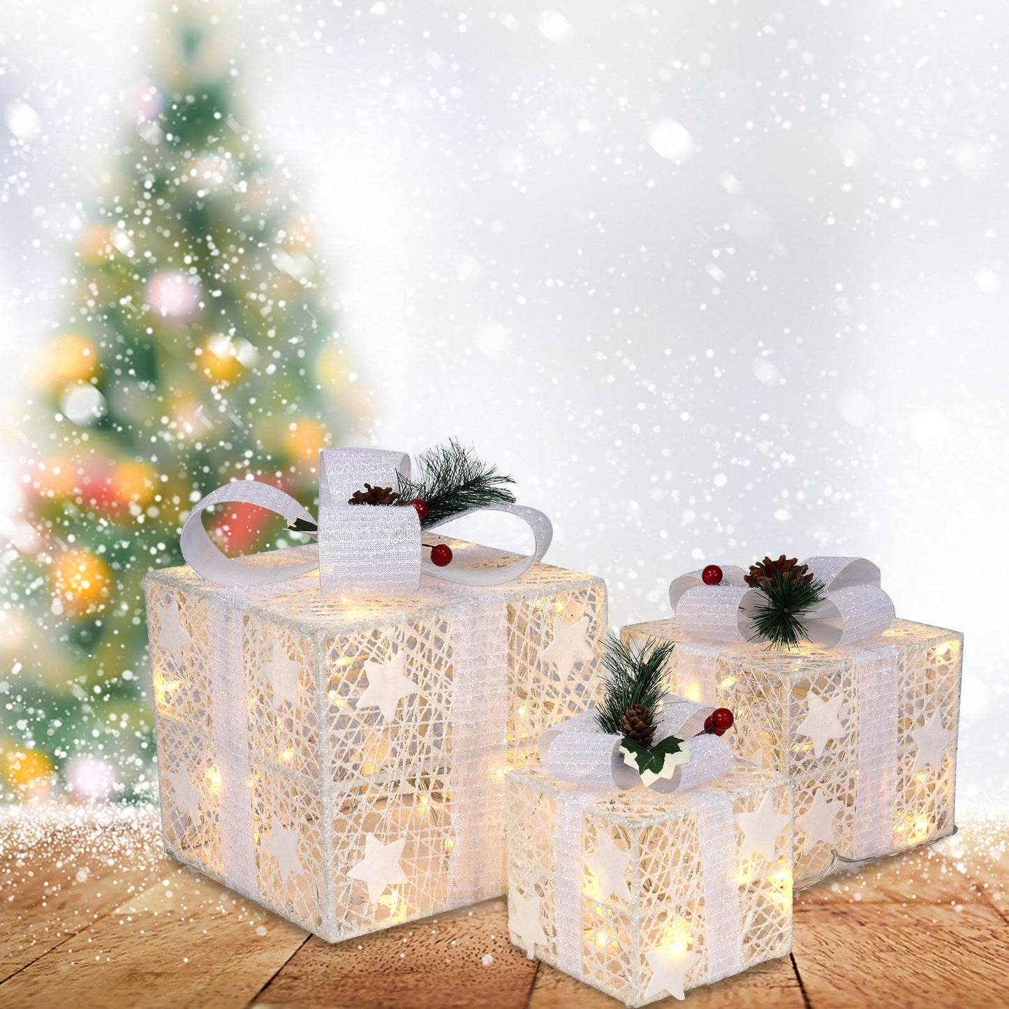 3 Piece Gift Boxes Christmas Decoration Lighted display Set The Holiday Aisle