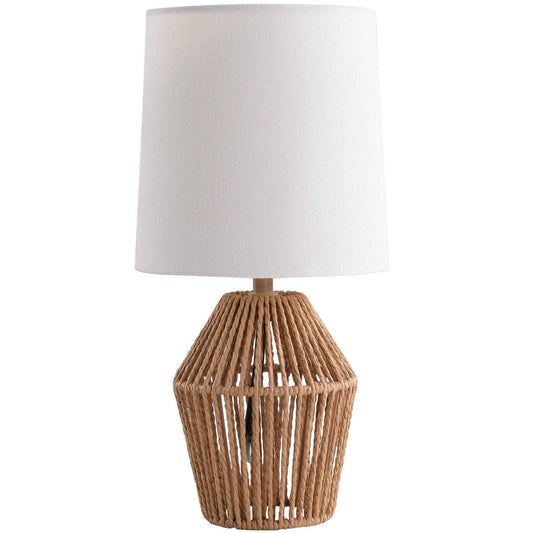 Mainstays Mini Rattan Table Lamp with Shade 12.75h- Natural Color Finish and Boho Style