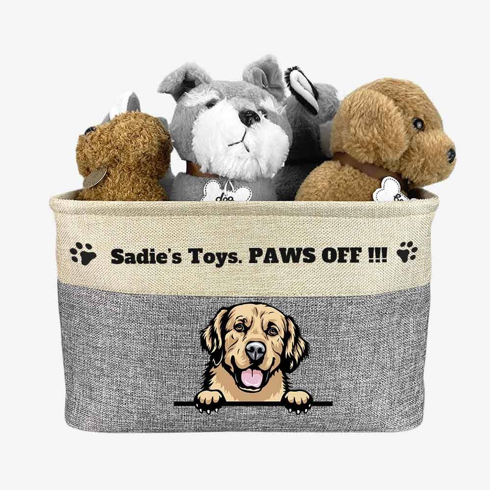 Personalized Dog Name and Breed Toy Box, Grey / (Dog Names) Toys. Paws Off! / Medium (15x10.6x9.4 | 24.6L) - Mostly Paws