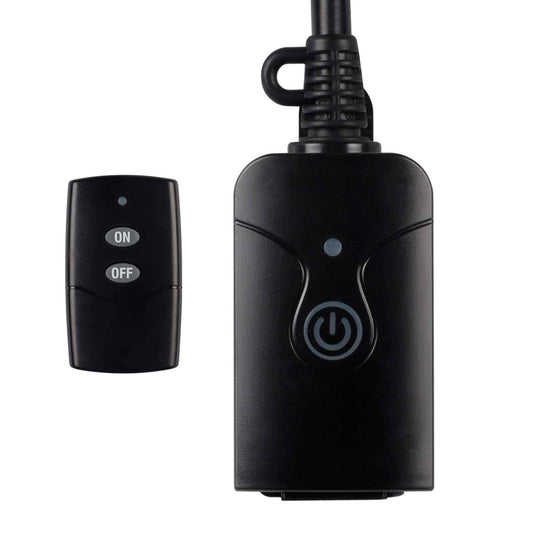 HBN Outdoor Indoor Wireless Remote Control 3-Prong Outlet Weatherproof Heavy Duty 15 A Compact 1 Remote 1 Outlet with Remote 6-Inch Cord 100ft Range