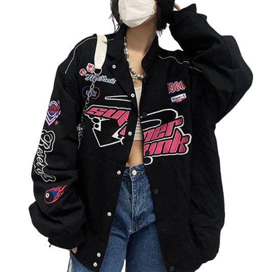 Womens Varsity Jacket Y2k Zip Up Sweatshirts Harajuku Vintage College Baseball Bomber Jacket Coats Korean Clothes