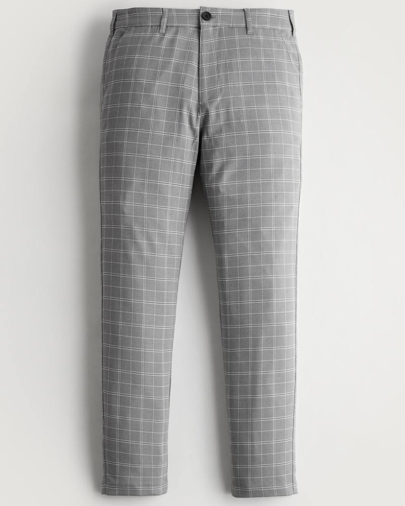 Mens Skinny Windowpane Check Chino Pants