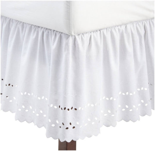 Fresh Ideas Lauren Heirloom Ruffled Eyelet Bedskirt, White, 14