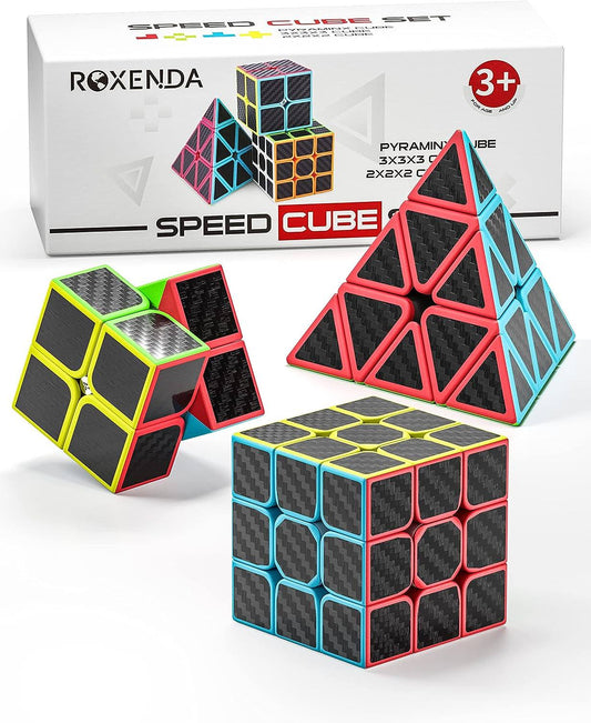 ROXENDA Speed Cube Set Magic Cube Set of 2x2x2 3x3x3 Pyramid Cube Carbon Fiber Improved Version Speedcube