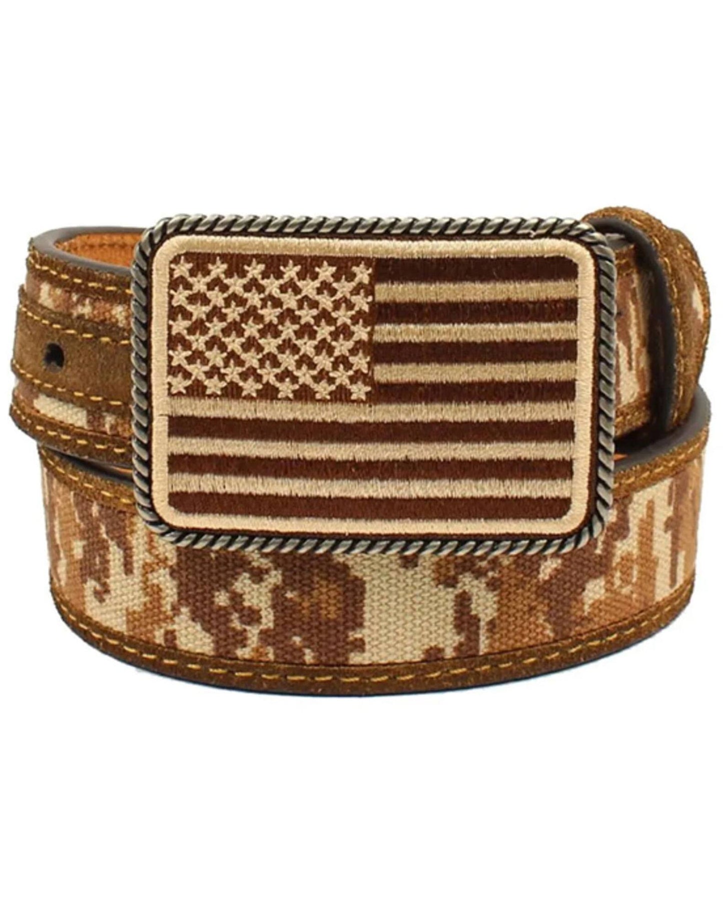 Ariat Flag Buckle Camo Belt Brown 24