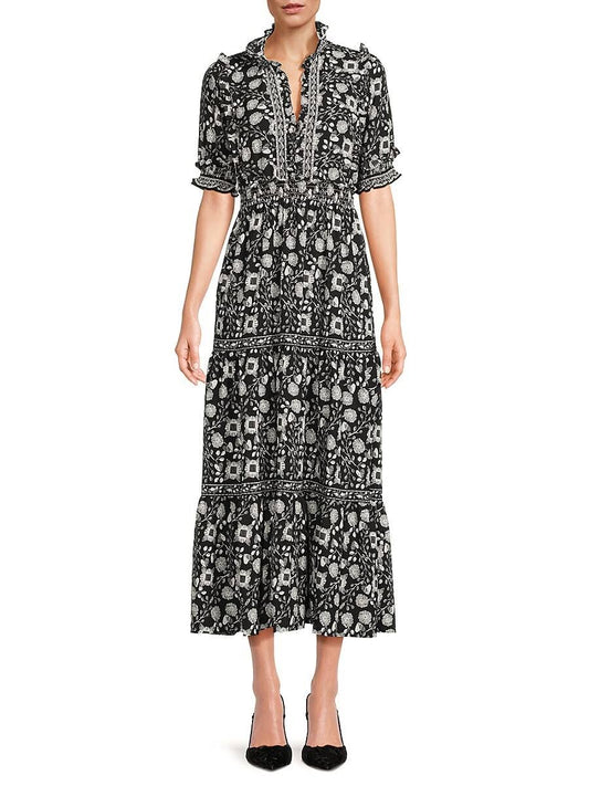 Max Studio Womens Elbow Length Sleeve Print Tiered Maxi Dress