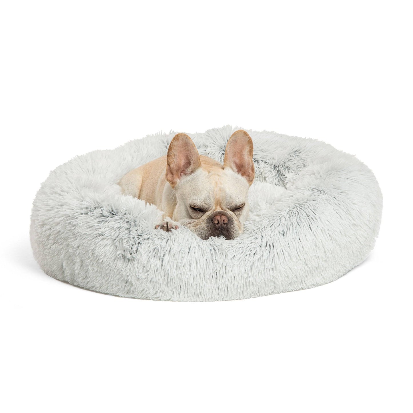 Best Friends by Sheri Luxury Shag Faux Fur Donut Pet Bed, Frost White, 23