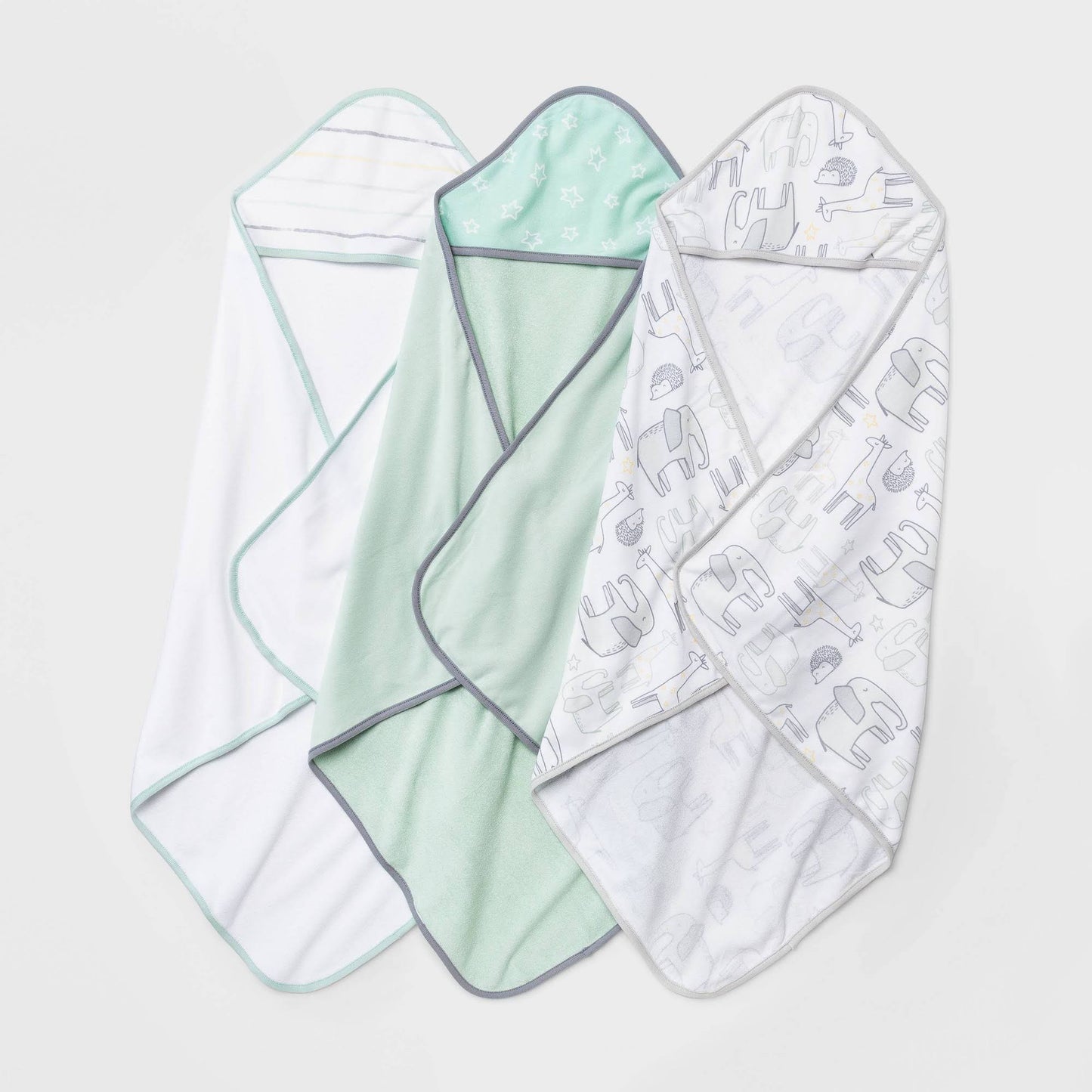 Baby 3pk Little Peanut Hooded Bath Towel - Cloud Island Mint Green