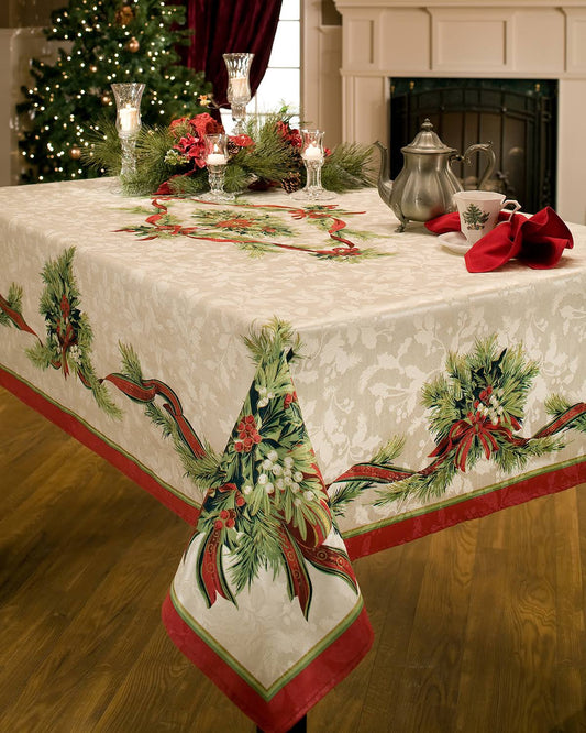 Benson Mills Christmas Ribbons Engineered Printed Tablecloth