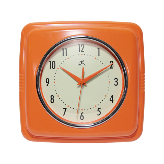 Infinity Instruments Retro Square Wall Clock, Orange