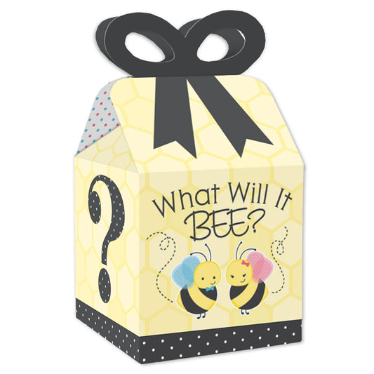 Big Dot of Happiness - What Will It Bee? - Square Favor Gift Boxes - Gender Reveal Party Bow Boxes - Set of 12