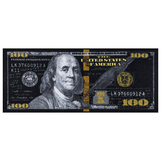 Ottomanson Riches 100 Dollar Bill Collection Non-Slip Rubberback Money 22x53 Money Rug, 22 in. x 53 in., Black/Gold