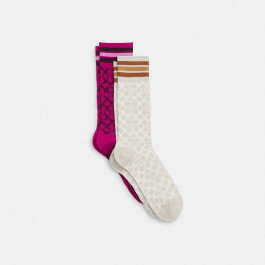 Coach Outlet Signature Calf Length Socks - Multi - One Size