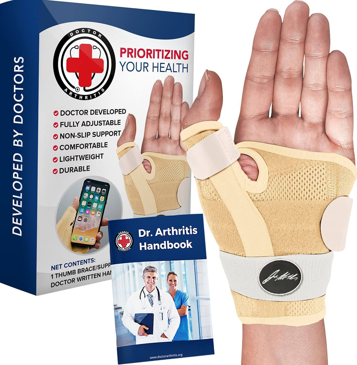 Dr. Arthritis Doctor Developed Thumb Brace / Thumb Splint / Thumb Spica Splint / Thumb Stabilizer for Men and Women & Doctor Written Handbook for