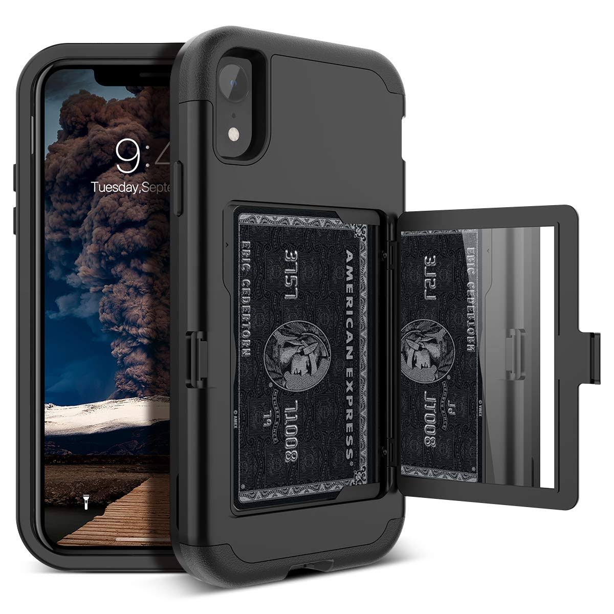 WeLoveCase iPhone XR Wallet Case Defender Wallet Design with Card Holder and Hidden Back Mirror Three Layer Heavy Duty Protection Shockproof