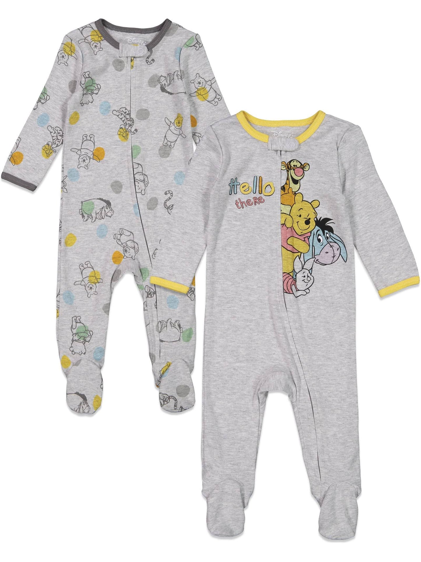 Disney Winnie The Pooh Newborn Baby Boys 2 Pack Snap Sleep N Play Coveralls White/Heather Gray 6-9 Months