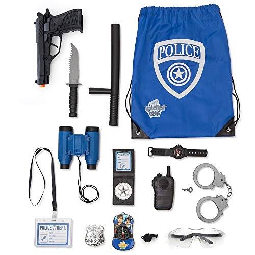 Ipidipi Toys Police Role Play Kit - 15 Piece - Cop Toy Set - Gun Badge Handcuffs Binoculars - Policeman Accessories SWAT Team - Detective Gear for