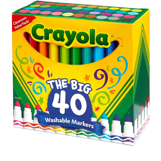 Crayola Ultra-Clean Washable Classic Markers, Fine Point - Classic Colors, 40 per Set | CR471728