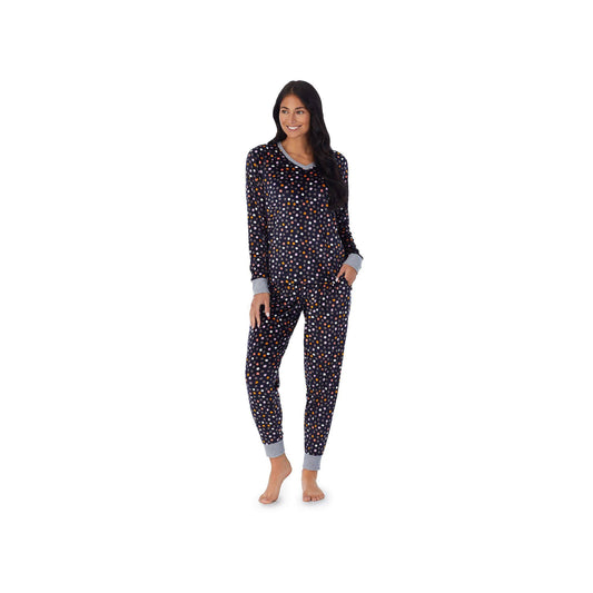 Womens Cuddl Duds Velour Fleece V-Neck Pajama Top and Banded Bottom Pajama Pants Sleep Set, Size: Small, Dark Blue