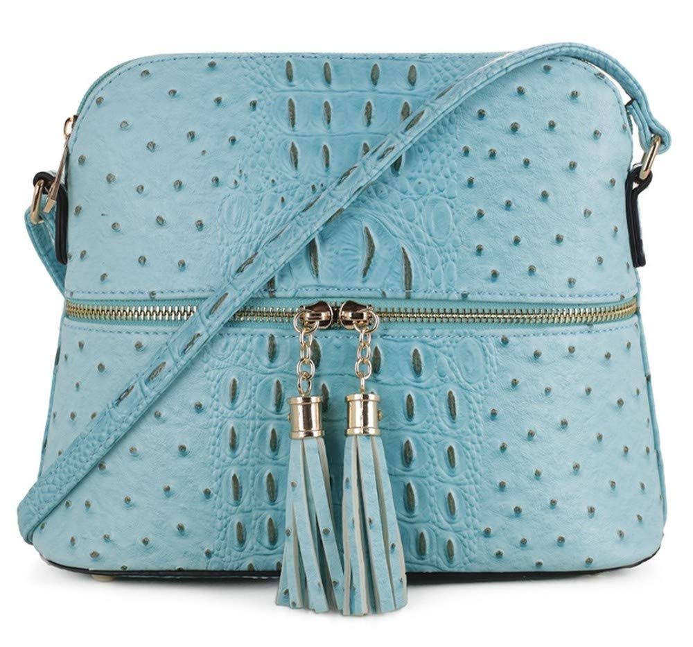 Deluxity Animal Ostrich Lightweight Dome Crossbody Bag Tassel-Turquoise, Womens, Size: One size, Blue