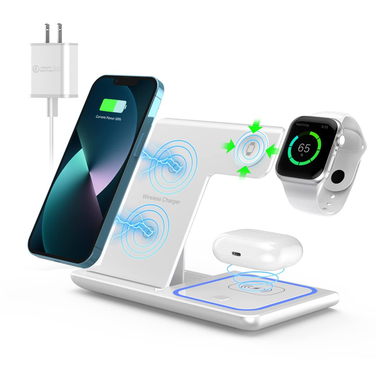 Wireless Charger,RUI MAI Lai 3 in 1 Wireless Charger Station for Apple iPhone/iWatch/Airpods,iPhone 13/12/11 (Pro, Pro Max)/XS/XR/XS/X/8(Plus)