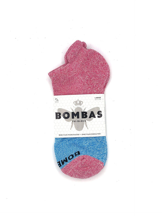 Bombas Womens Tri Block Ankle Socks, Grey, Medium, Cotton