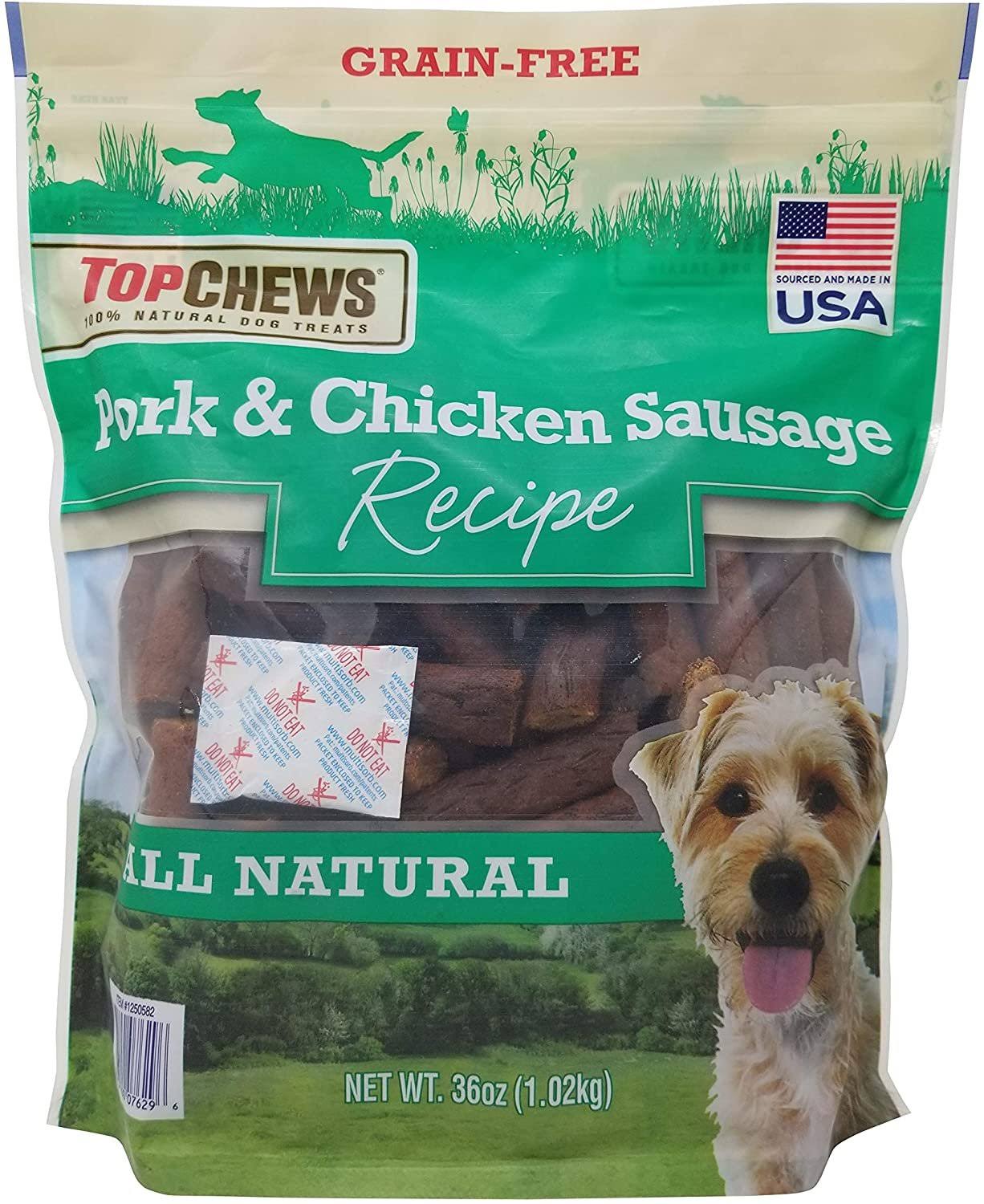 Topchews Dog Treats, All Natural, Grain-Free, Pork & Chicken Sausage Recipe - 36 oz