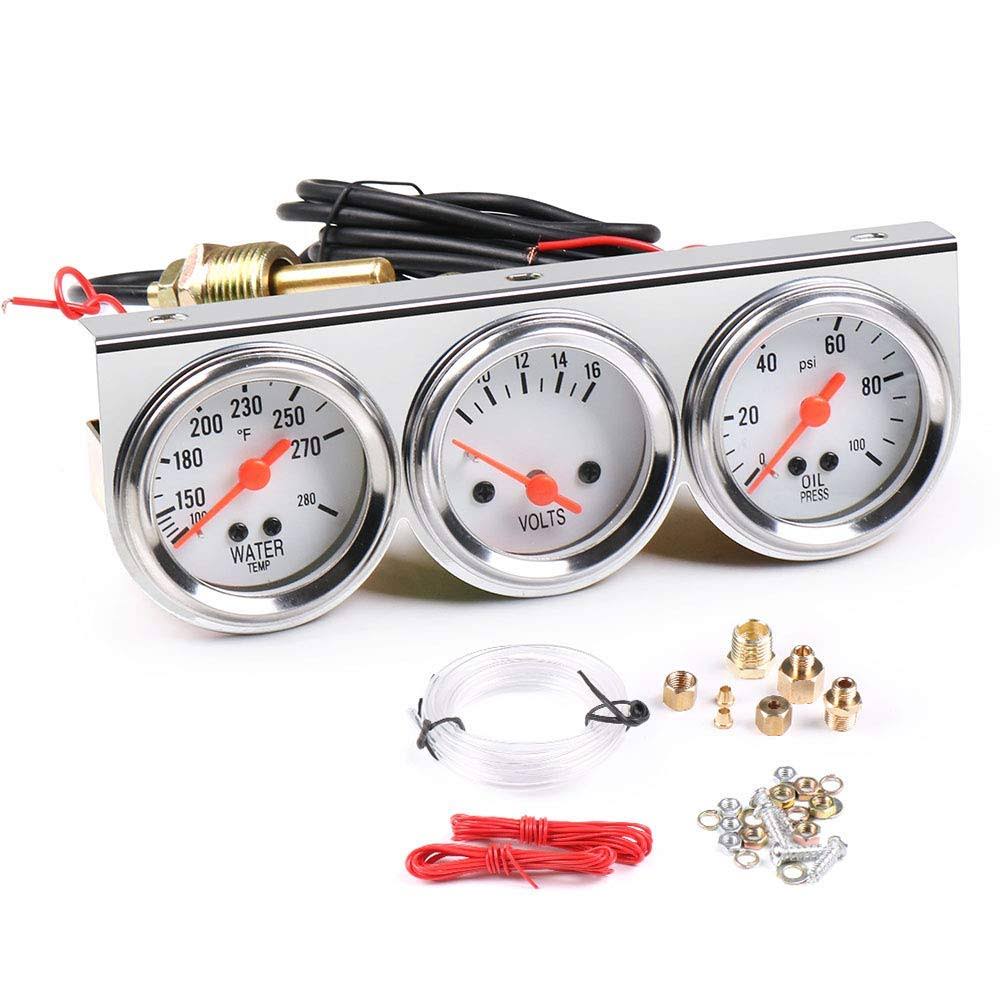 Dyno Racing 2Inch 52mm Triple Gauge Kit Volt Meter Water Temp Temperature Gauge Oil Press Pressure Gauge Car Meter