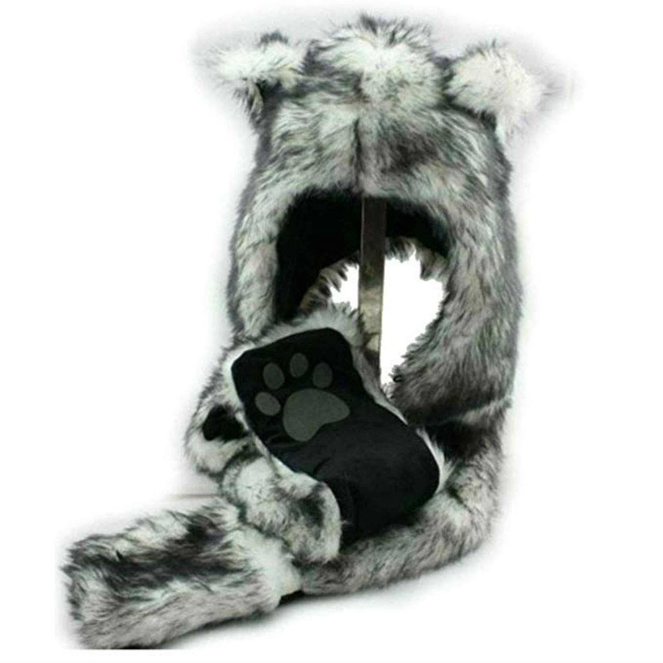 White Wolf Animal Hoods Hat, Mittens, Gloves, Scarf Paws Prints and Ears