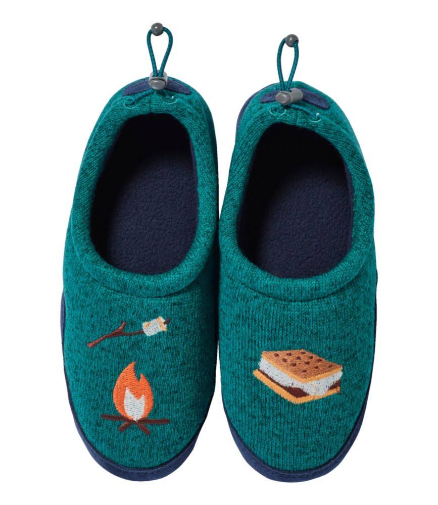 Kids Sweater Fleece Slippers, Motif Teal Blue Smores 12-13, Suede Leather | L.L.Bean