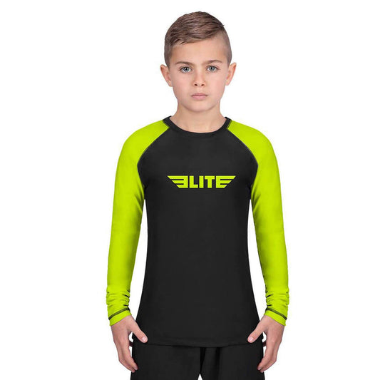 Elite Sports Rash Guards for Boys and Girls, Full Sleeve Compression BJJ Kids and Youth Rash Guard (Black, XX-Large)