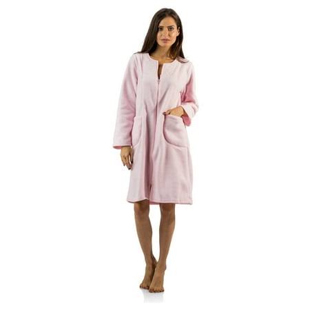 Casual Nights Womens Long Sleeve Zip Up Front Short Fleece Robe (Blue, Small)