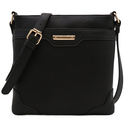 Womens Fashion Medium Size Crossbody Bag with Gold Plate Black