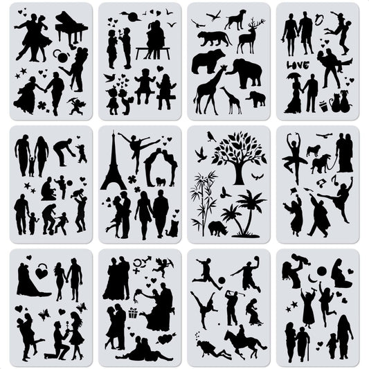 12Pcs Stencils for Painting on Wood Stencils for Painting on Canvas Scrapbook Supplies Wall Art Stencils for Drawing Templates