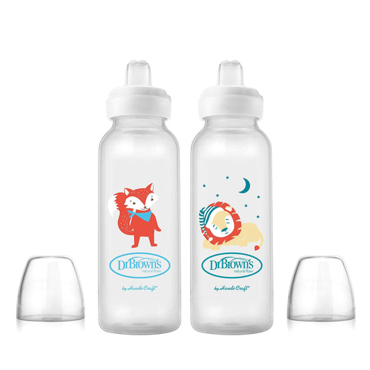 Dr. Browns Options+ Sippy Spout Baby Bottles, Flamingo & Bunny, 8 Ounce, 2 Count