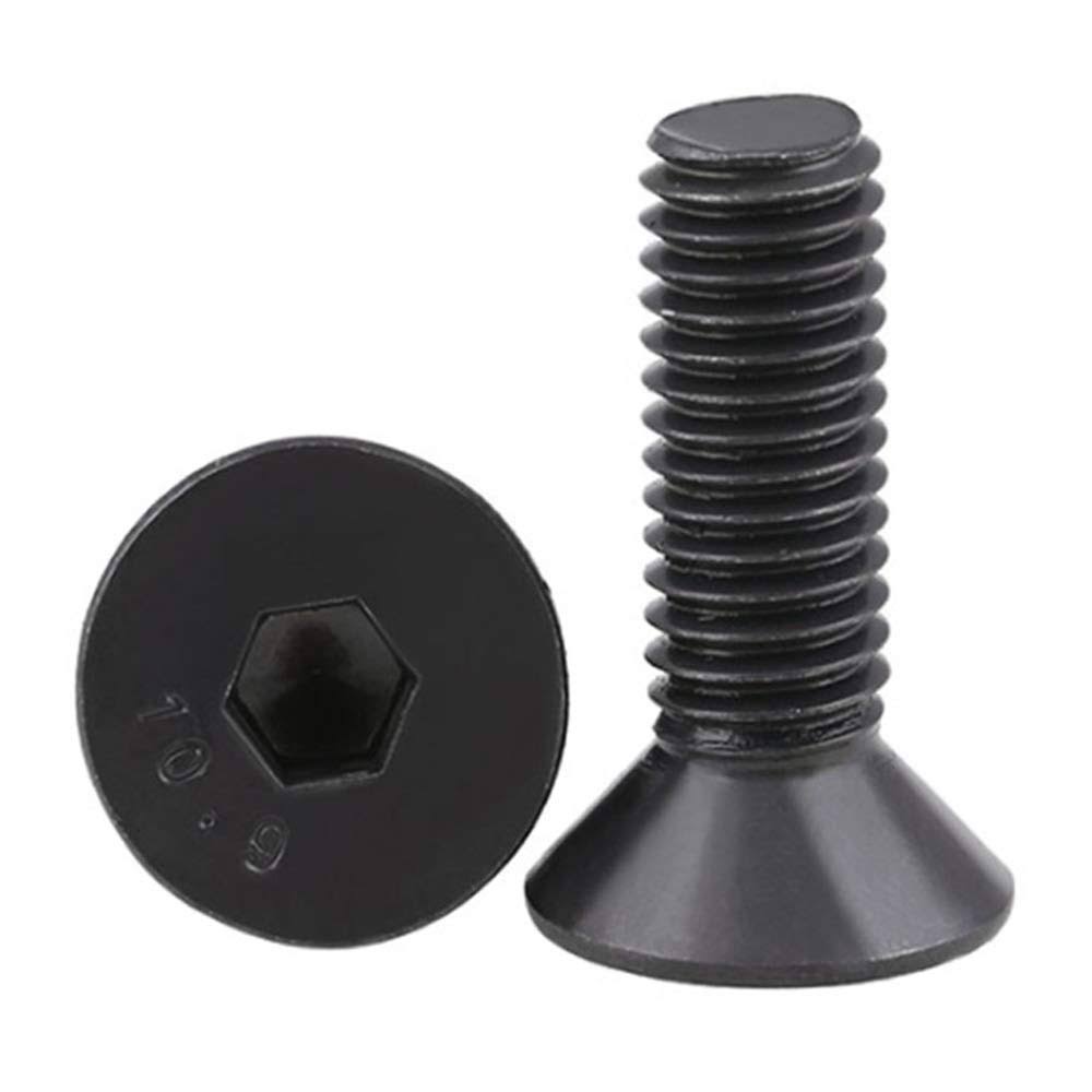 M6-1.0 x 20mm Flat Head Socket Cap Screws Countersunk Bolts, Alloy Steel Grade 10.9, DIN 7991, Black Oxide, 50 Pcs