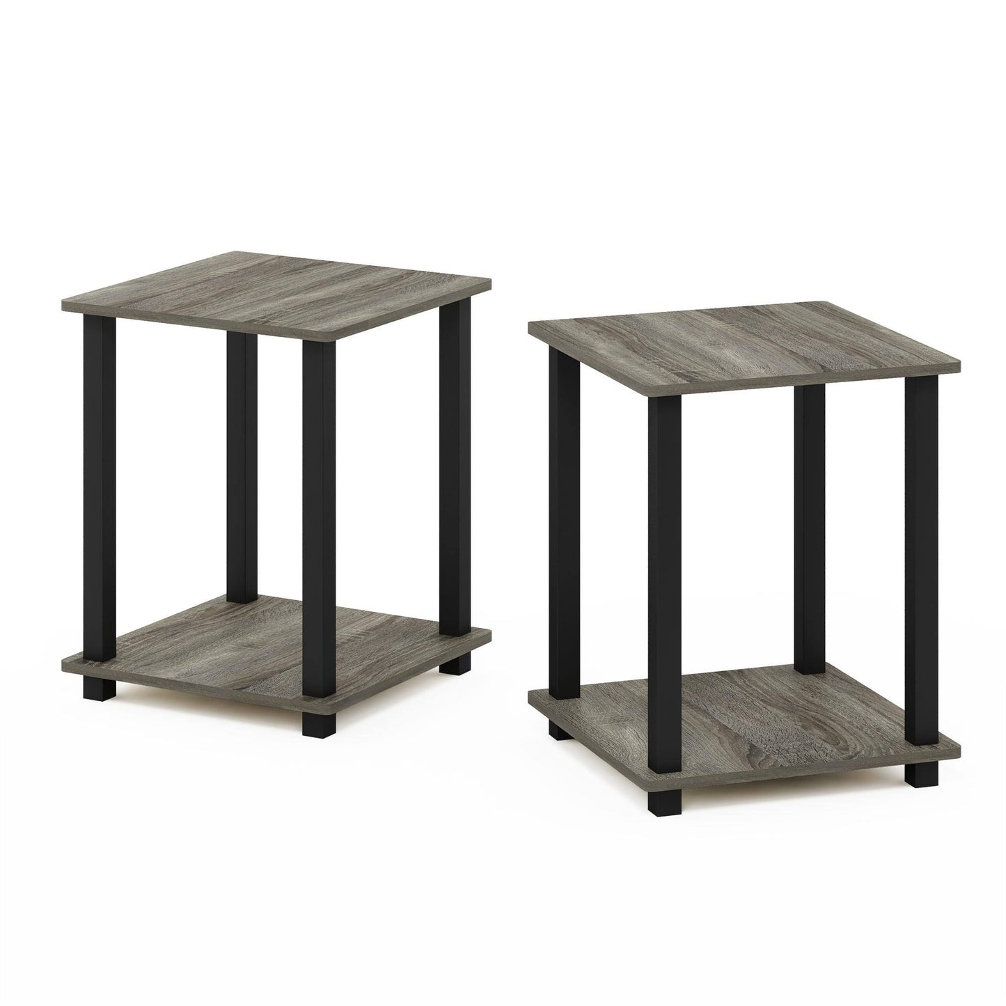 Furinno Simplistic End Table, Set of Two, French Oak Grey/Black