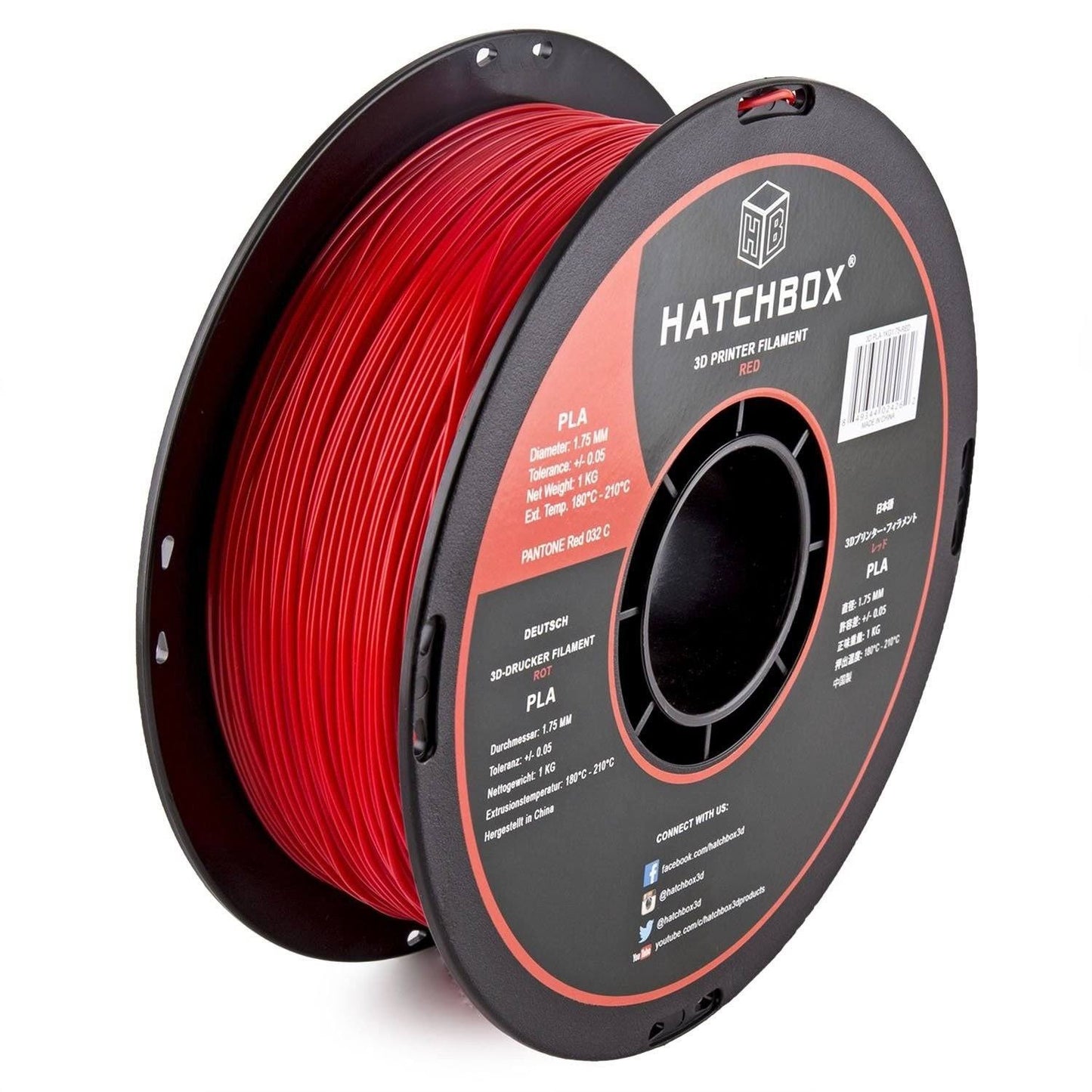 Hatchbox PLA 3D Printer Filament, Dimensional Accuracy +/- 0.03 mm, 1 kg Spool, 1.75 mm, Red